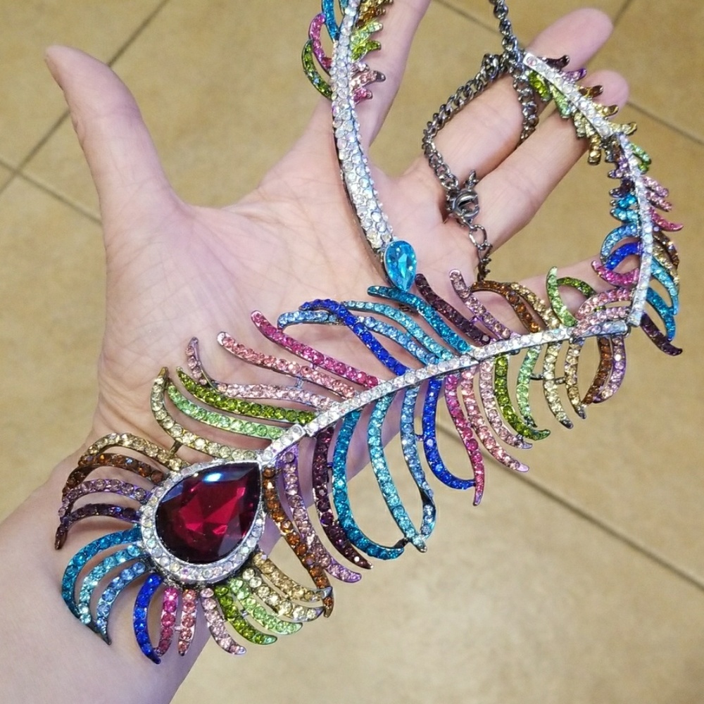 HUGE SALE $1200 Handmade Swarovski Crystals Peacock Necklaced Lowest Price SALE